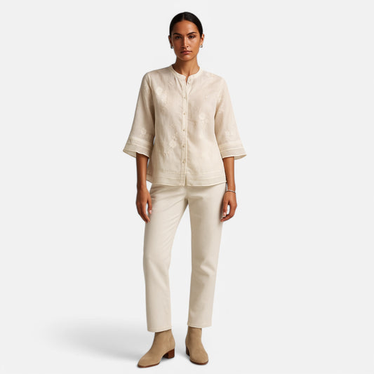 Maison Lior | Women's Cotton Top with Embroidered Flowers
