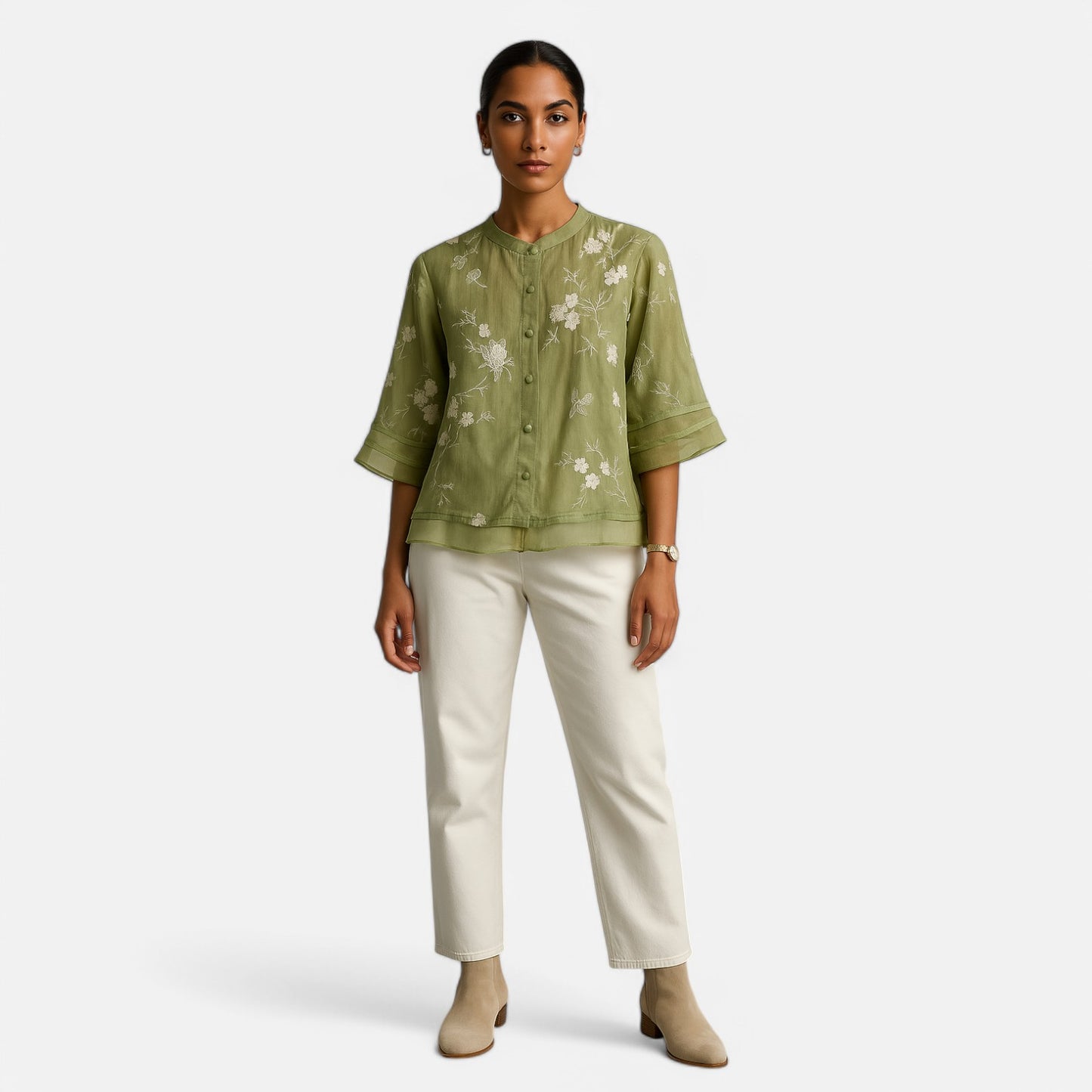 Maison Lior | Women's Cotton Top with Embroidered Flowers