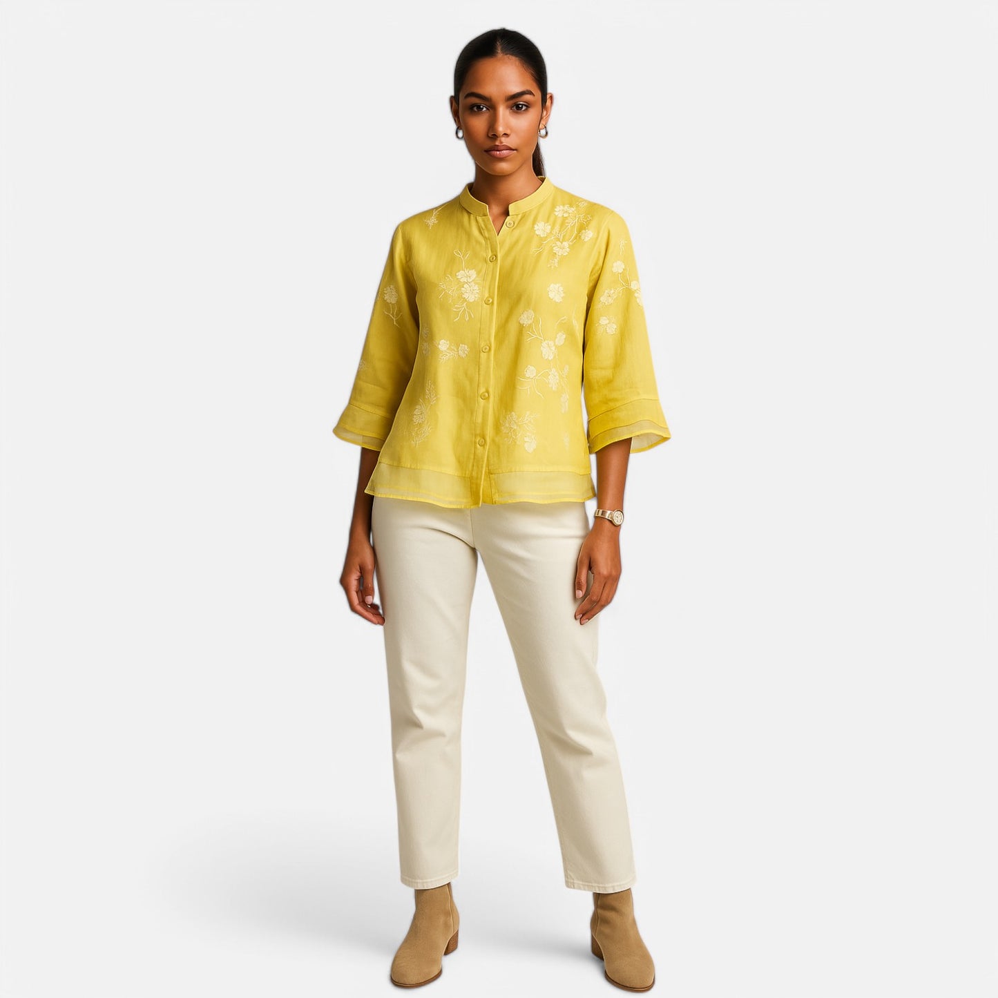 Maison Lior | Women's Cotton Top with Embroidered Flowers