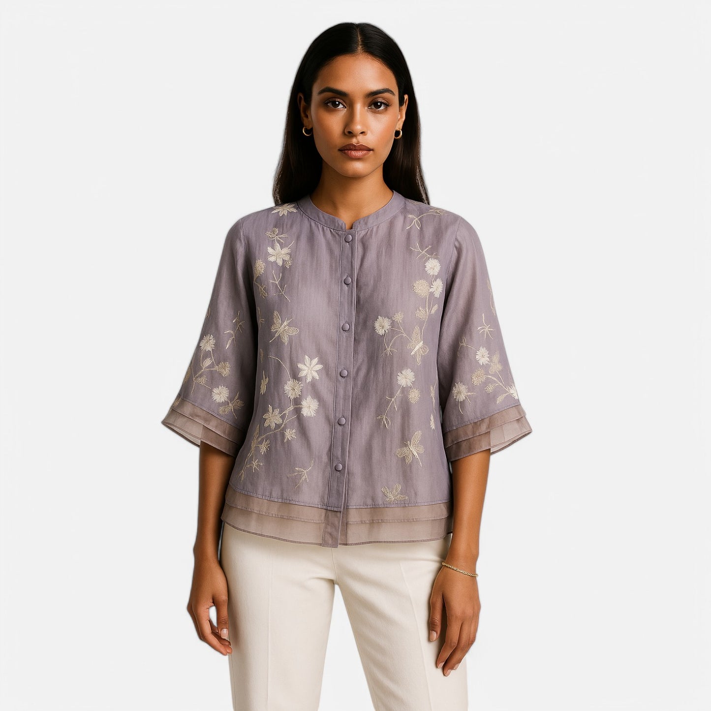 Maison Lior | Women's Cotton Top with Embroidered Flowers