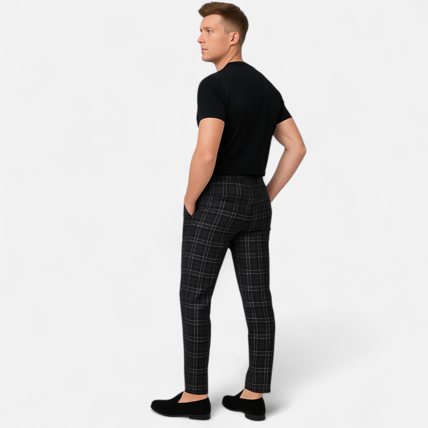 Maison Lior | Men's Stretch Check Chino Trousers – Tailored Fit, Everyday Smart Comfort