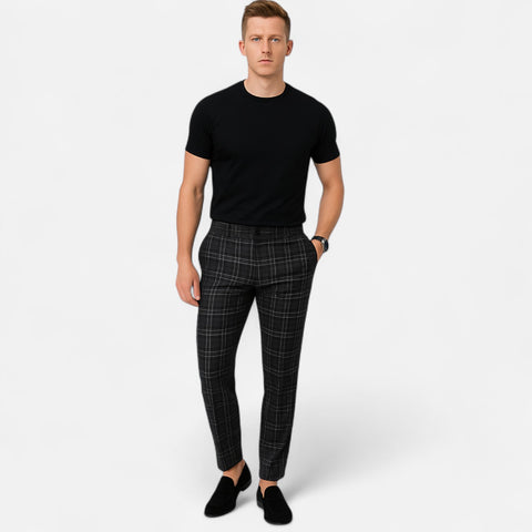 Maison Lior | Men's Stretch Check Chino Trousers – Tailored Fit, Everyday Smart Comfort