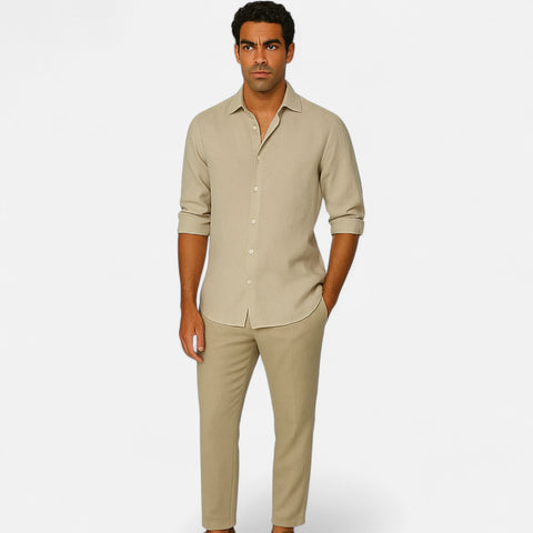 Maison Lior | Men's Khaki Linen Shirt – Old Money Aesthetic, Lightweight Sartorial Ease